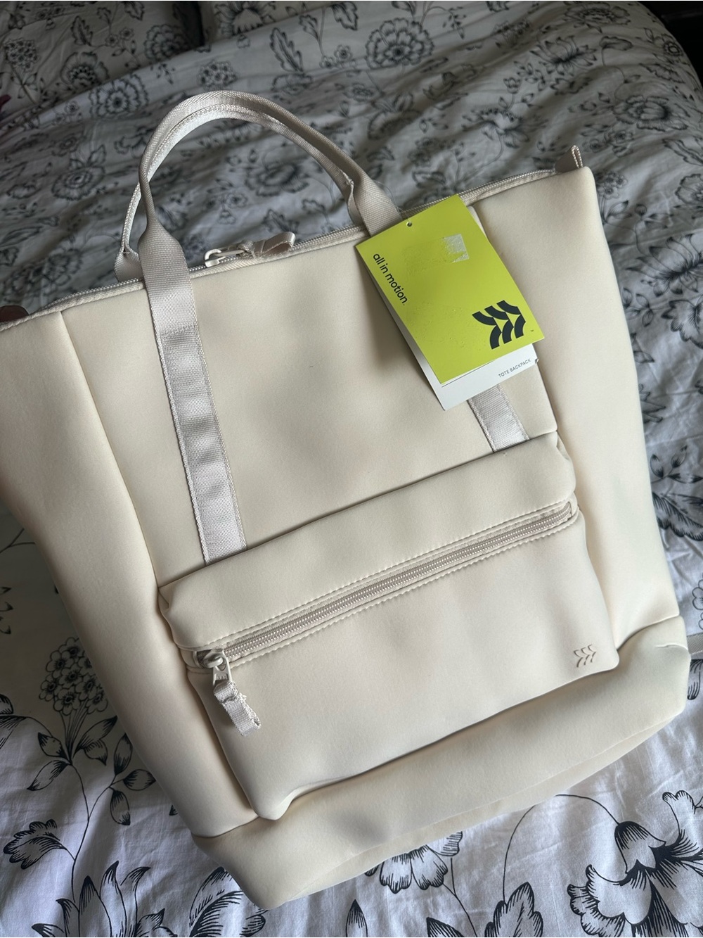 all in motion Cream Convertible Tote Backpack with Front Zip Pocket